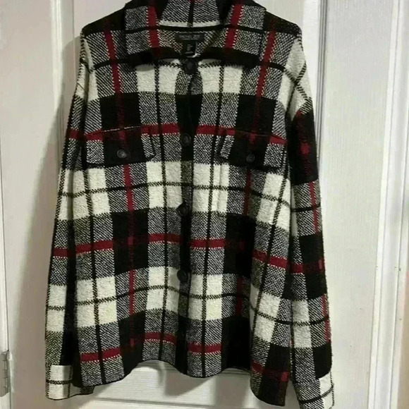 Rachel Zoe knit plaid shacket sweater L - Picture 1 of 7